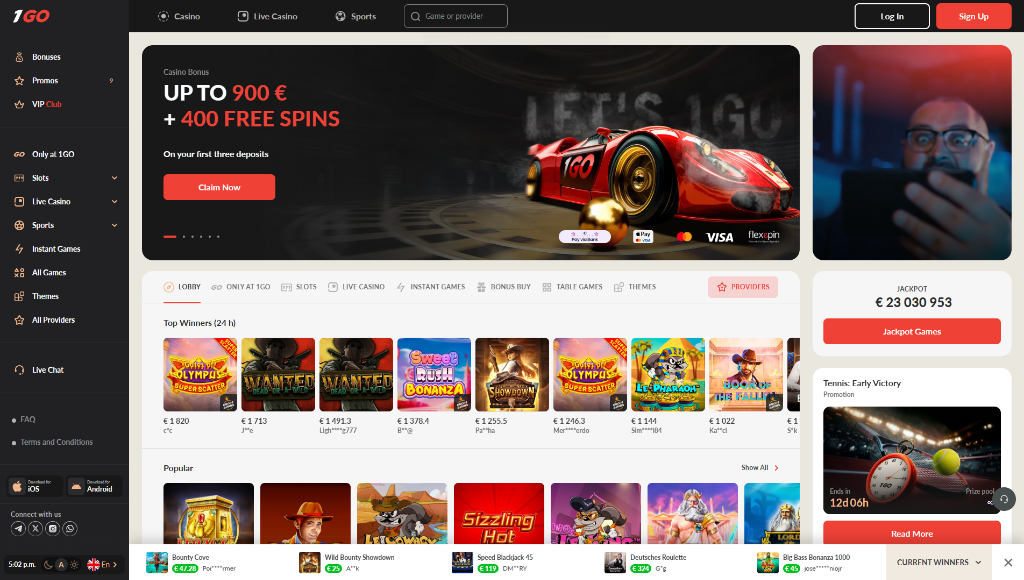 1GO Casino review: games lobby preview, exclusive slots, and promotions