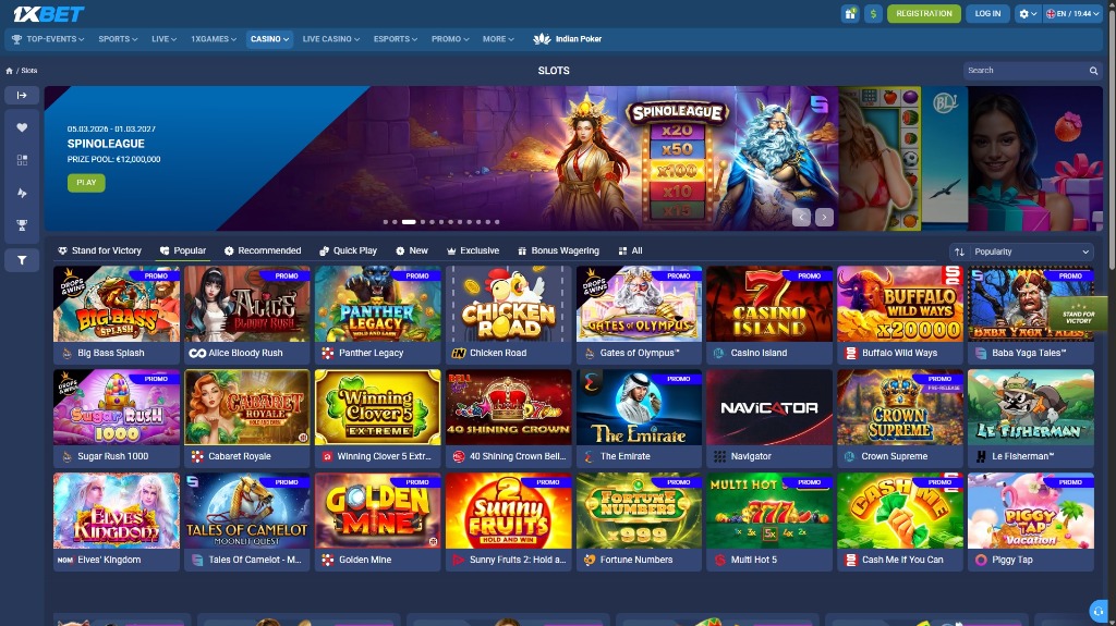 1xBet Casino review: lobby preview and sports betting interface