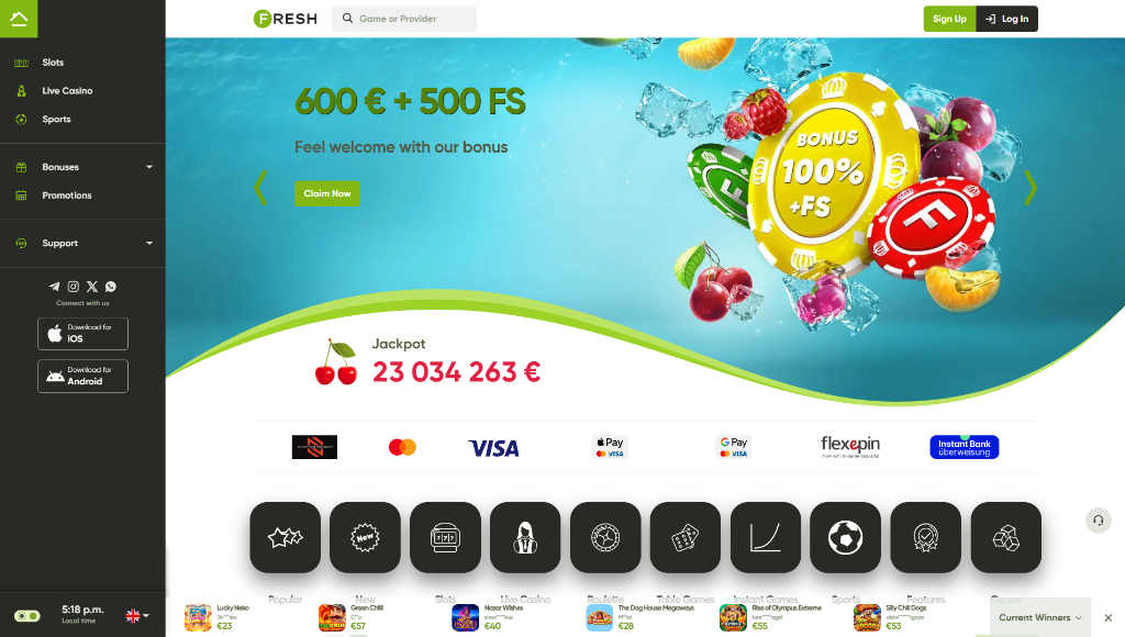 Fresh Casino review: games lobby preview, exclusive slots, and promotions