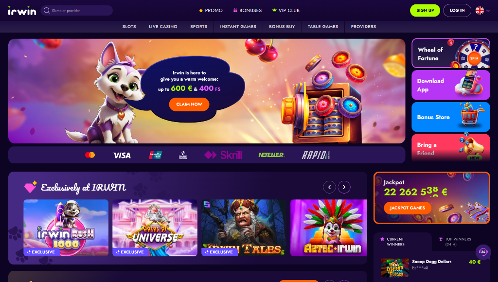 Irwin Casino review: lobby preview, exclusive slots, and navigation