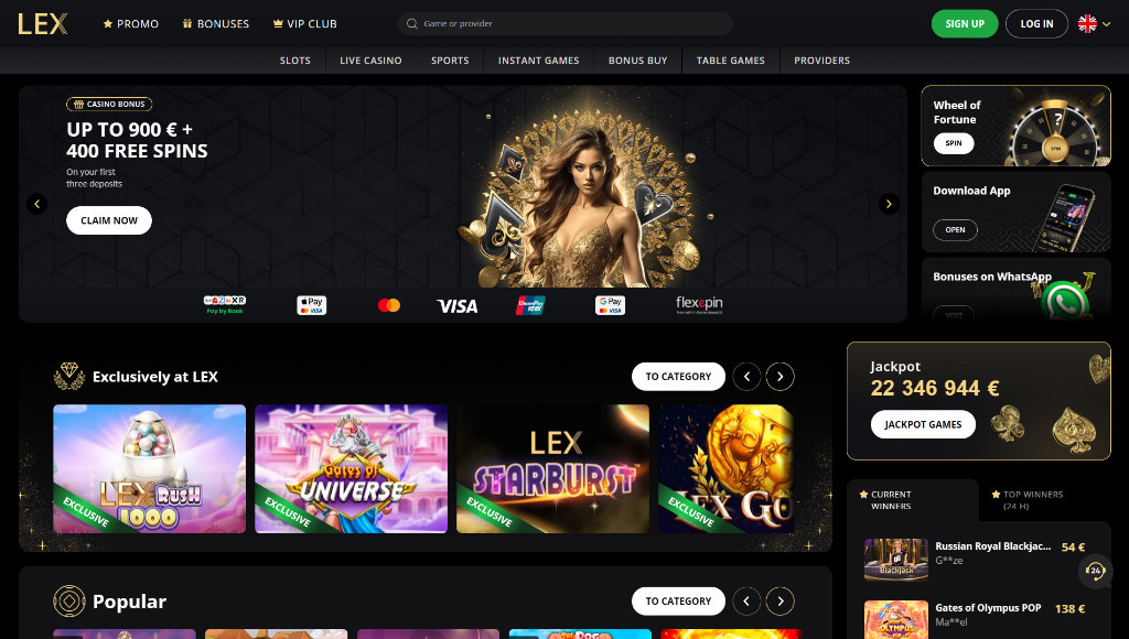 LEX Casino review: games lobby preview, exclusive slots, and promotions