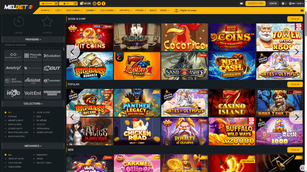 Melbet Casino review: lobby preview and casino game categories
