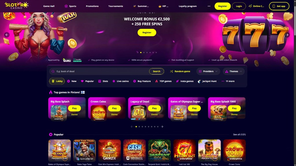 Slotoro Casino review: desktop and mobile lobby preview, slots and game selection