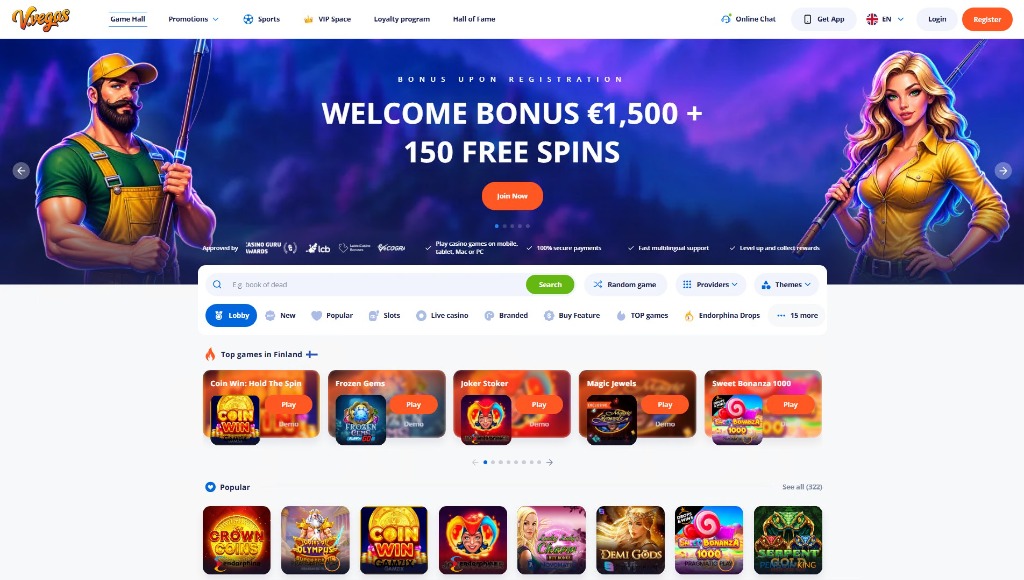 V.Vegas Casino review: desktop and mobile lobby preview, slots and game selection